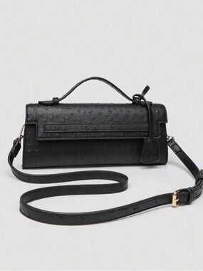 Black Textured Top-Handle Crossbody Bag
